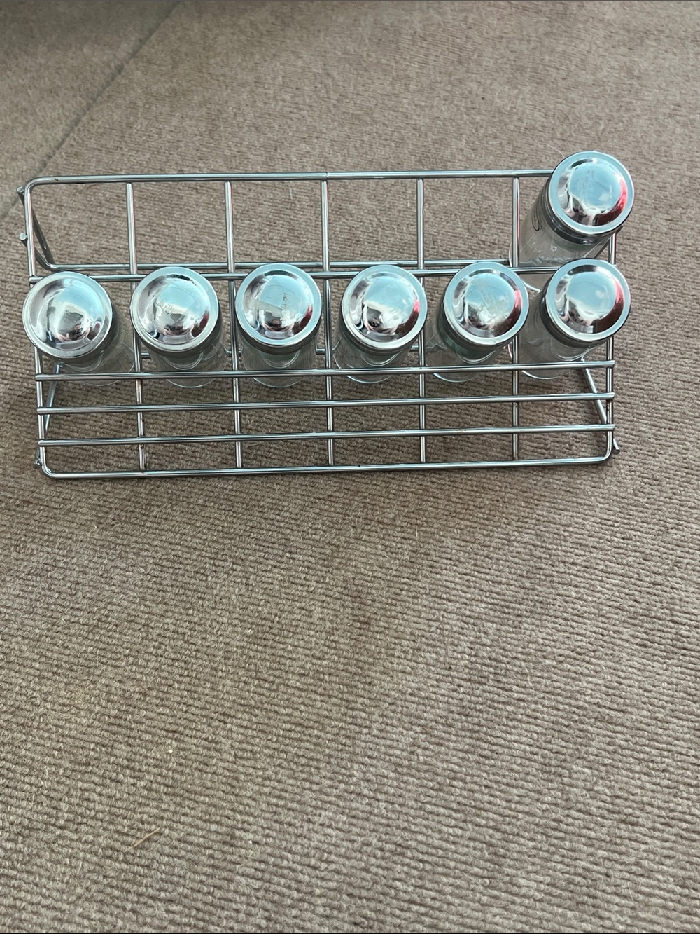 Chrome Spice Rack with Seven Glass Jars